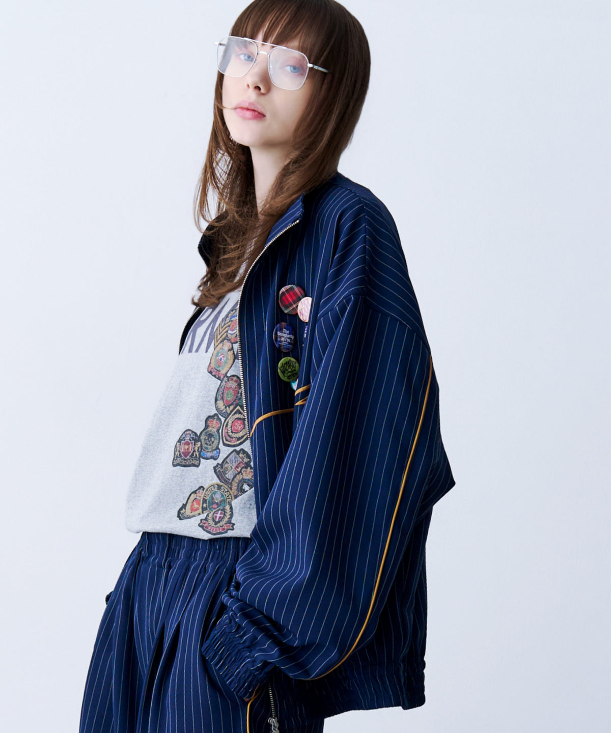STRIPE MARKED BLOUSON with BADGE