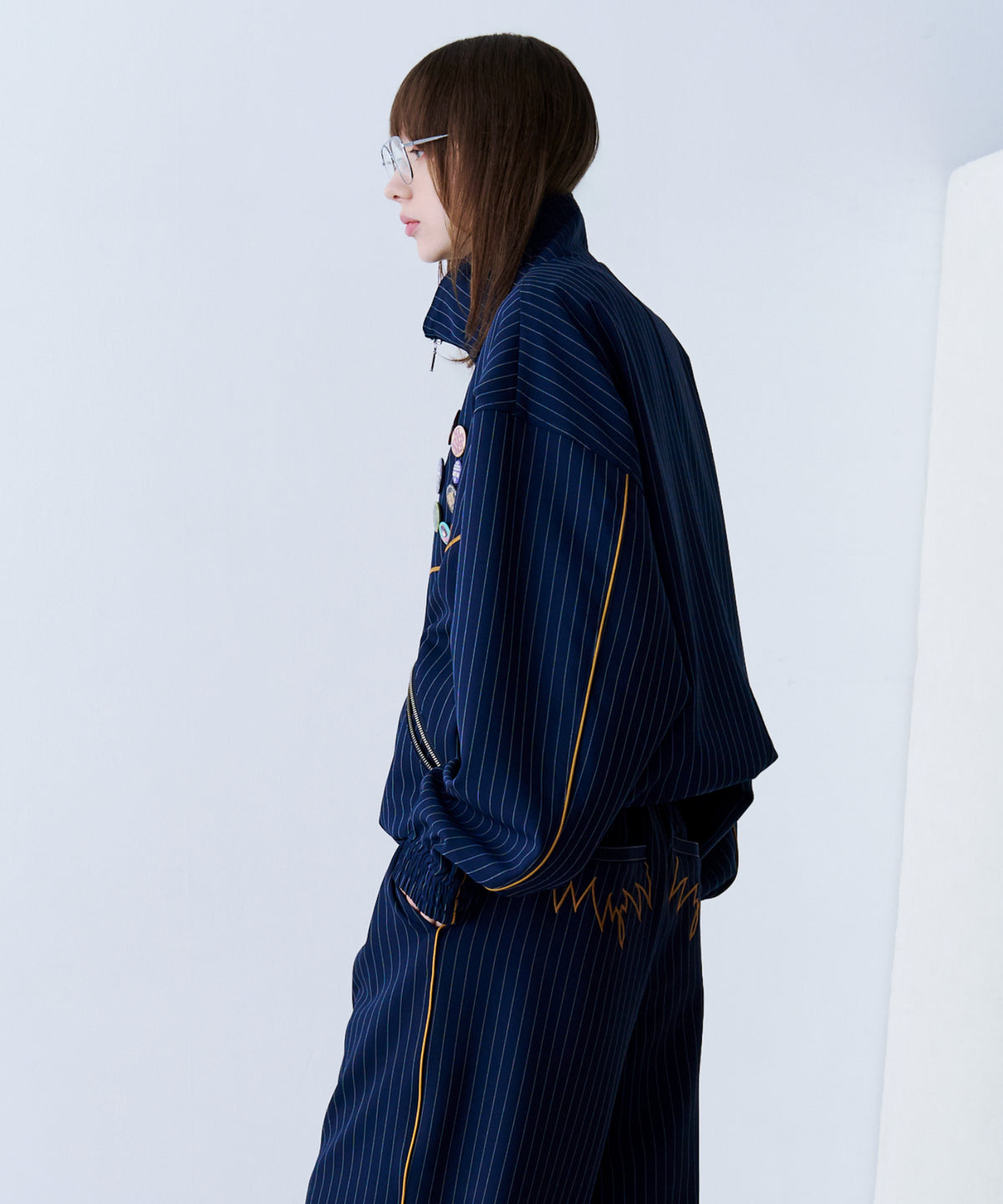 STRIPE MARKED BLOUSON with BADGE