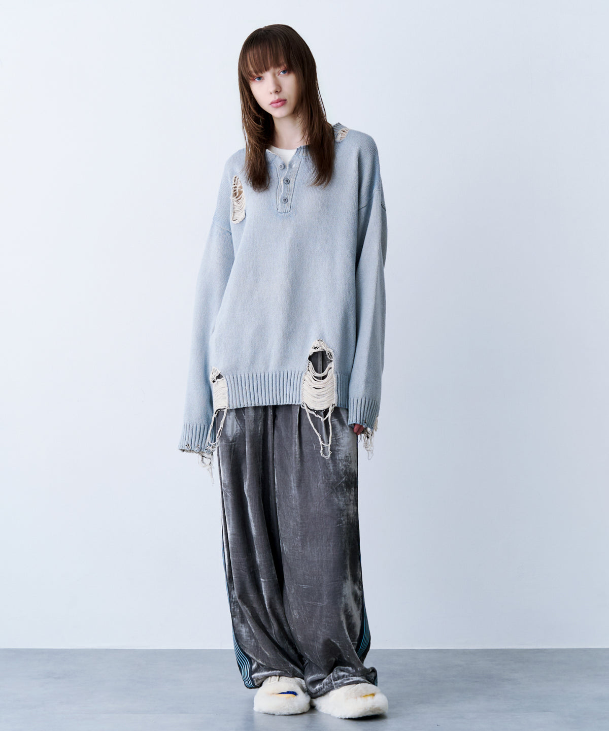 GRUNGE DAMAGE PRINT KNIT