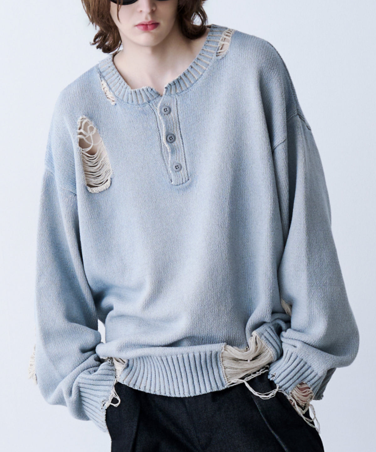 GRUNGE DAMAGE PRINT KNIT